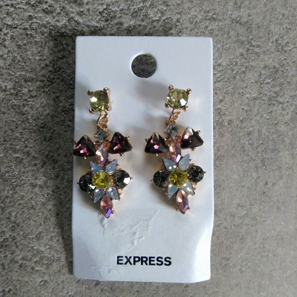 Express Multicolored Rhinestone Earrings New